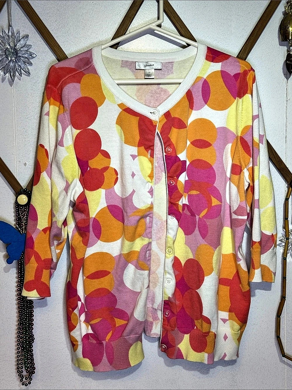 Christopher & Banks Geometric Cotton Cardigan in Pink & Orange 2X